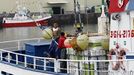 Uno de los ltimos pincheiros que quedan en Gran Sol, el Tobalina, zarpando de Burela, su puerto base