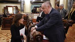 In�s Rey y Miguel Lorenzo se saludan antes de un pleno