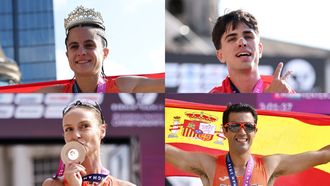 Los cuatro marchistas espa�oles que han logrado medalla en el Campeonato Europe de Birmingham: Mar�a P�rez y Paul McGrath (arriba) en media marat�n y Raquel Gonz�lez y Miguel �ngel L�pez (abajo) en marat�n