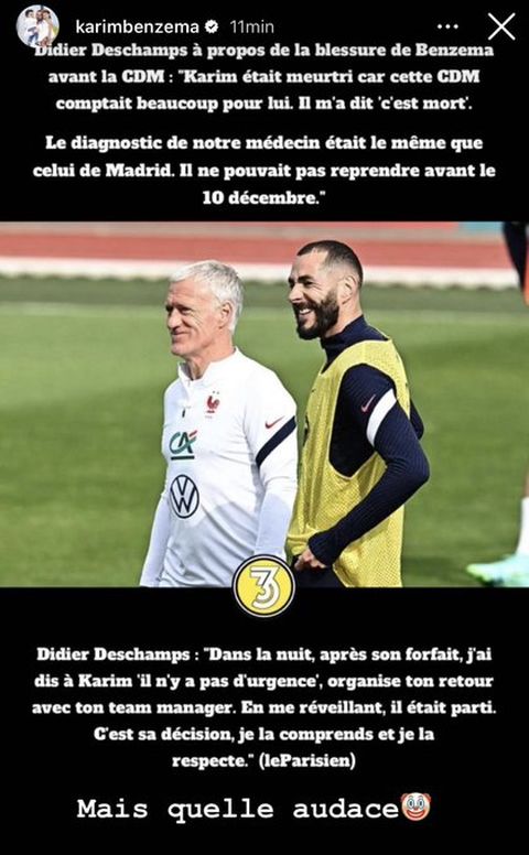 Benzema responde a Deschamps.Benzema responde a Deschamps en redes sociales