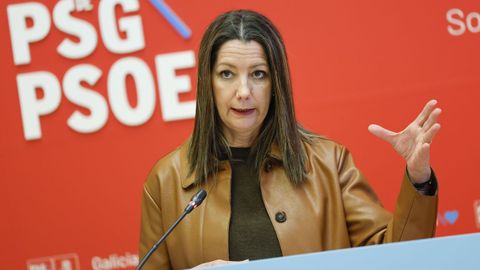 La viceportavoz parlamentaria del PSdeG, Lara M�ndez, durante una rueda de prensa.