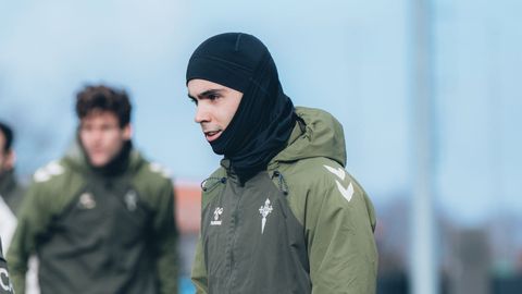 Hugo Sotelo, en un entrenamiento del Celta.