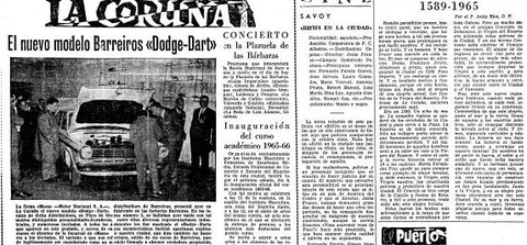 Noticia de La Voz de 1965 sobre la presentaci�n del Dodge Dart de Barreiros en A Coru�a