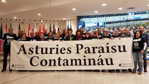 Miembros de la Plataforma 'Asturies, Parasu Contaminu' en la Comisin Europea