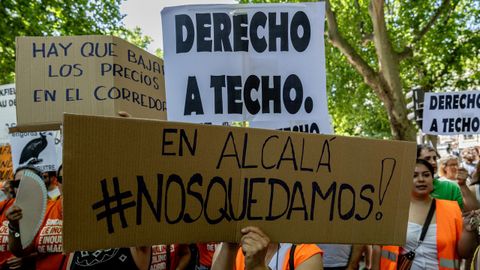 Algunos de los lemas de la manifestaci�n en Madrid para reclamar alquileres justos.