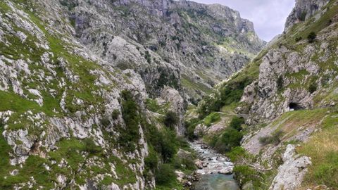 Ruta de senderismo entre Poncebos y Bulnes, en el concejo de Cabrales, en los Picos de Europa.