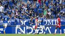 Los jugadores del Oviedo celebran uno de los goles al Almería en el partido de la primera vuelta