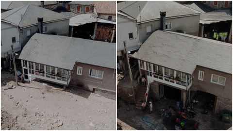 El antes y el despu&eacute;s de una casa que hab&iacute;a sido sepultada por el lodo.