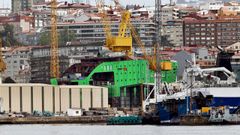La embarcaci�n para Bibby Marine preparada para la botadura en R�a de Vigo.