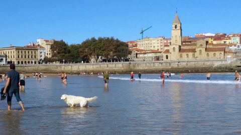 El buen tiempo ha llevado a muchos gijoneses a acercarse a la playa de San Lorenzo.