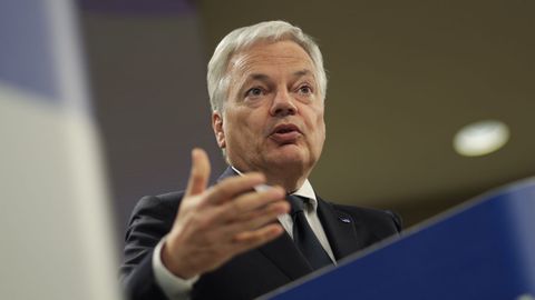 Didier Reynders en la rueda de prensa previa a su viaje a Madrid.