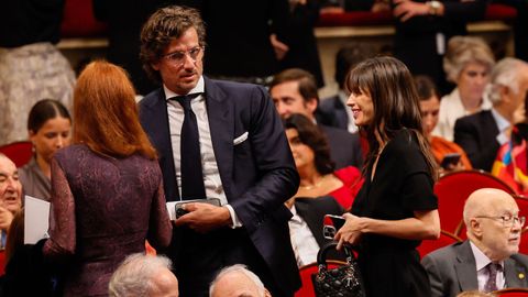 Feliciano López y su mujer Sandra Gago asisten a la ceremonia de entrega de los Premios Princesa de Asturias, este viernes en el Teatro Campoamor de Oviedo