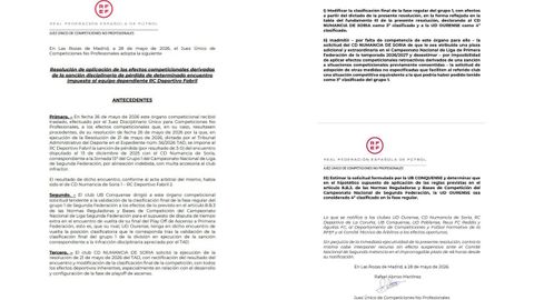 Resoluci�n sobre el caso Fabril-Numancia

