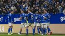 Los jugadores del Oviedo celebran uno de los goles al Granada