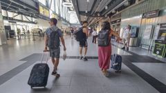 Viajeros en la estaci�n de tren Daniel Castelao de Santiago, este martes.