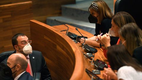 El presidente asturiano, Adrin Barbn, junto al vicepresidente Juan Cofio, durante un pleno 