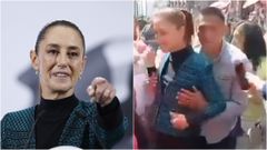 Sheinbaum, a la izquierda, durante una comparecencia pblica este martes. A la derecha, ese mismo da, sufriendo el episodio de acoso sexual.