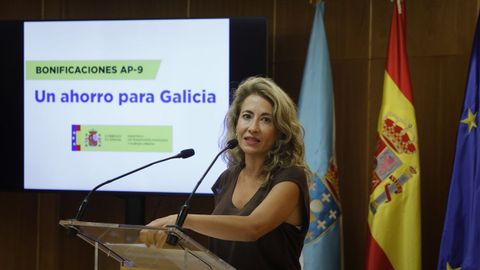 La ministra Raquel Snchez, este lunes durante la presentacin de las rebajas de la AP-9.