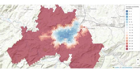 El mapa de los 15 minutos en Oviedo
