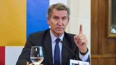 El presidente del PP, Alberto N��ez Feijoo, este jueves, en el encuentro De la autonom�a estrat�gica abierta a la independencia de la Uni�n Europea.