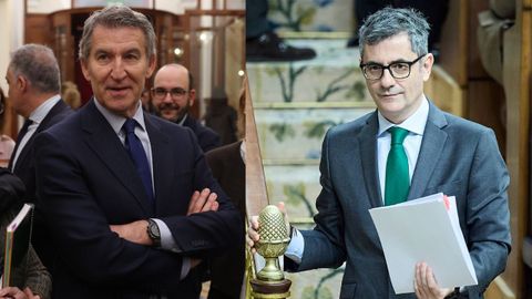 El l&iacute;der del PP, Alberto N&uacute;&ntilde;ez Feijoo, y el ministro de la Presidencia, F&eacute;lix Bola&ntilde;os.
