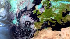 Imagen del sat�lite Meteosat en la que se aprecia la dana situada al oeste de la Pen�nsula.