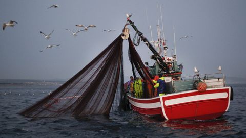 Un barco pescando sardina en la ra de Arousa (foto de archivo)