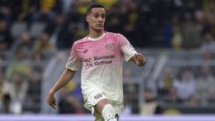Lucas V�zquez, el curso pasado, durante un partido con el Bayer Leverkusen.