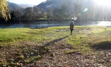 <span lang= es-es >Caminando por el cauce del arroyo Cigüeño en O Barco</span>. La imagen del arroyo totalmente seco no extraña a quien pasee por el centro de O Barco, pues allí se une con el Sil y durante varios meses al año es posible pasar a ambos lados de la zona verde sin mojarse. Lo que es mucho menos común es poder pasear por el cauce sin mojarse en pleno diciembre. Lo habitual es que los manantiales hayan brotado con fuerza después de las intensas lluvias de otoño (que este año no ha habido). 