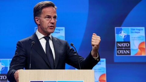 Mark Rutte, secretario general de la OTAN, en su comparecencia este lunes en La Haya.