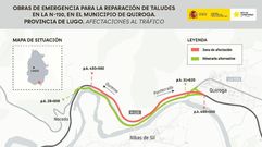 Imagen difundida por el Ministerio de Transportes para explicar el corte de la N-120 en Quiroga y el itinerario alternativo que podr�n tomar los conductores
