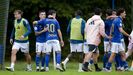 Los jugadores del Vetusta celebran uno de los goles al Valladolid Promesas