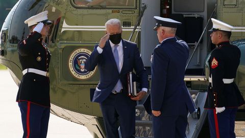 Joe Biden, a su llegada en el Marine One a Delaware.