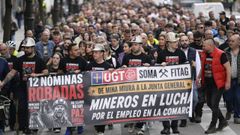 Los mineros de Mina Miura, en Tormaleo (Ibias), completan una marcha de seis etapas hasta Oviedo para exigir al nuevo empresario el pago de los salarios que se les adeudan desde hace diez meses, as� como el mantenimiento de la actividad en esta explotaci�n del suroccidente asturiano