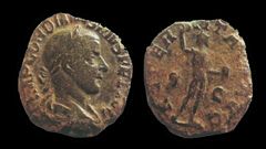 Sestercio de la poca de Gordiano III (225 dC-244 dC) del tesorillo de Laviana (Asturias), que forma parte de un conjunto de 39 monedas de esa poca encontrado por un particular