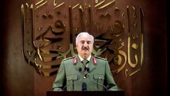 El mariscal Jalifa Haftar grab su alocucin en un lugar sin especificar de Libia