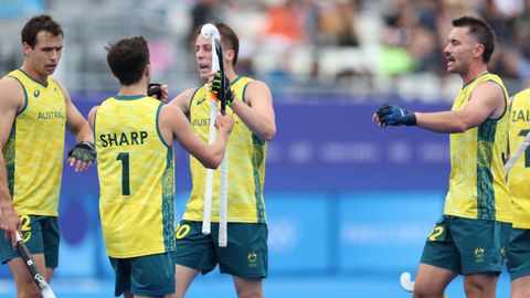 Los jugadores de la seleccin australiana de hockey.Los jugadores de la seleccin australiana de hockey en los Juegos Olmpicos de Pars