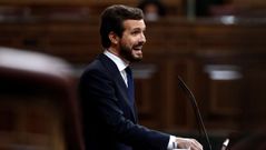 Pablo Casado anuncia el voto negativo del PP a la mocin de censura de Vox