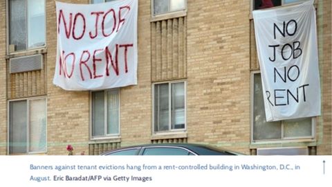 Pancartas contra los desalojos de inquilinos