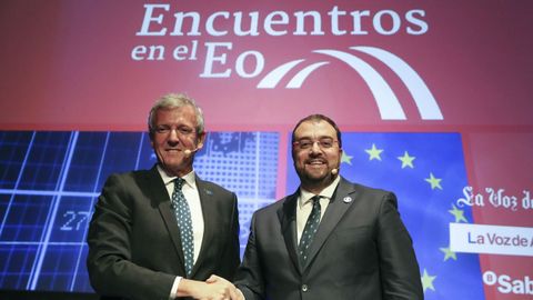 Los presidentes de Galicia y Asturias, Alfonso Rueda y Adrin Barbn, en Encuentros del Eo