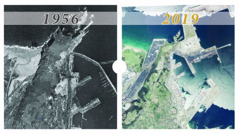 El Musel en 1956 y en 2019, seg�n datos del Instituto Geogr�fico Nacional (IGN)