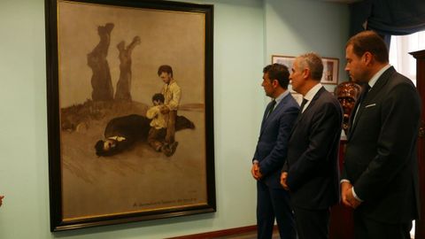 Luis L�pez, Rafa Dom�nguez y Jorge Cubela, ante �A derradeira lecci�n do mestre�, durante el viaje de institucional de la Diputaci�n de Pontevedra a Argentina el pasado mes de noviembre