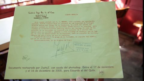 Documento que certifica el cuadro de Manoln el Navetu