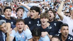 Vicente, en el centro de la imagen, durante la celebraci�n del ascenso del Celta Fortuna.