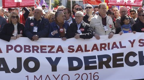 Los líderes sindicales en la manifestación de Madrid.