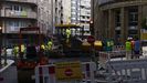 Obras de asfaltado de calles en el centro de Ourense.