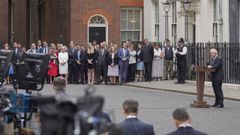 Boris Johnson, el pasado jueves, en la ruedad de prensa en la que anuncio su dimisi�n.