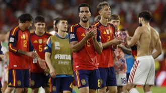 Los jugadores de la selecci�n espa�ola, al t�rmino del partido de la segunda jornada de la Liga de Naciones entre Espa�a y Croacia.