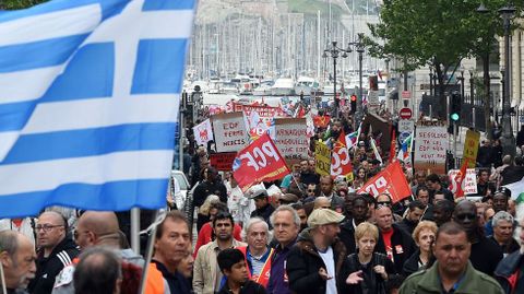 Manifestación del Primero de Mayo en Marsella, al sur de Francia