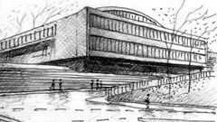 Dibujo del arquitecto Santiago Cataln sobre su visin del Palacio de Deportes de Lugo, que cumple 60 aos